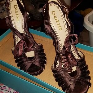 Brown Satin Bebe Stilleto Heels